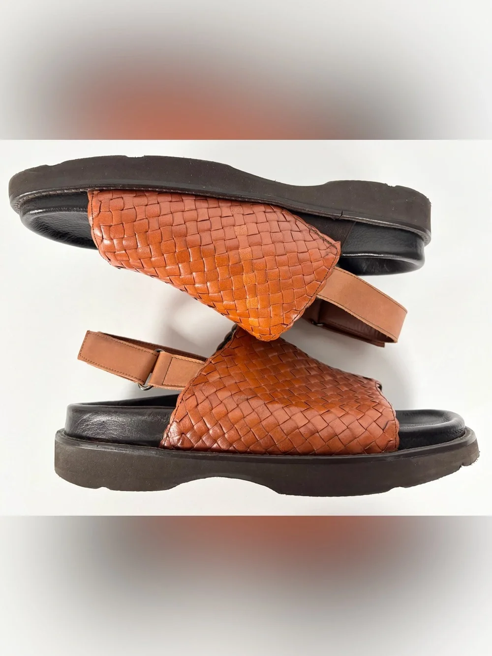 Donald J Pliner M 9/W 10.5-11 Woven Leather Platform Boho Chunky Slip on Sandals